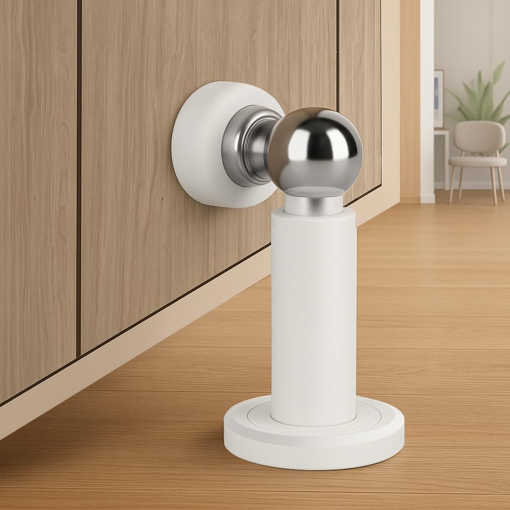 Photo 1 of Hommyzone Adjustable Height Magnetic Door Stopper,Heavy Duty Magnetic Doorstop, 304 Stainless Steel Door Holder with Wall&Floor Mounted… (White)