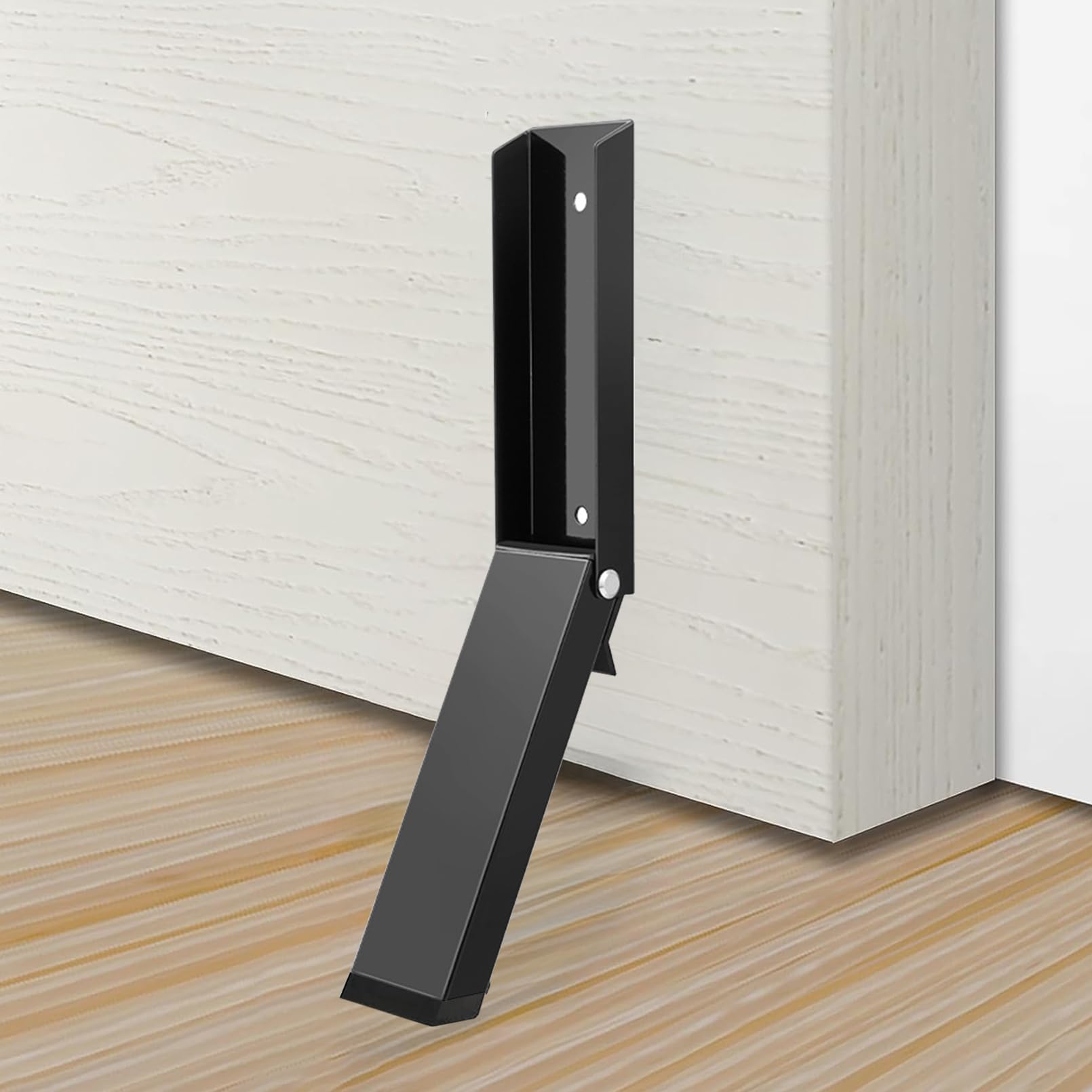 Rubber Kick Down Door Stop with Non Slip Tip, Height Adjustable, Firm Mounted for Garage, Offices, Homes (Black)