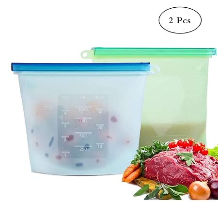 jmm 2 unidades bolsas reutilizables silicona cocina de cocina ...