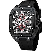 MF MINI FOCUS Men's Watch Analog Fashion Wrist Watch, Skeleton Tonneau Watch for Men with Chronograph,Ideal for Sports Enthusiasts and Daily Wear