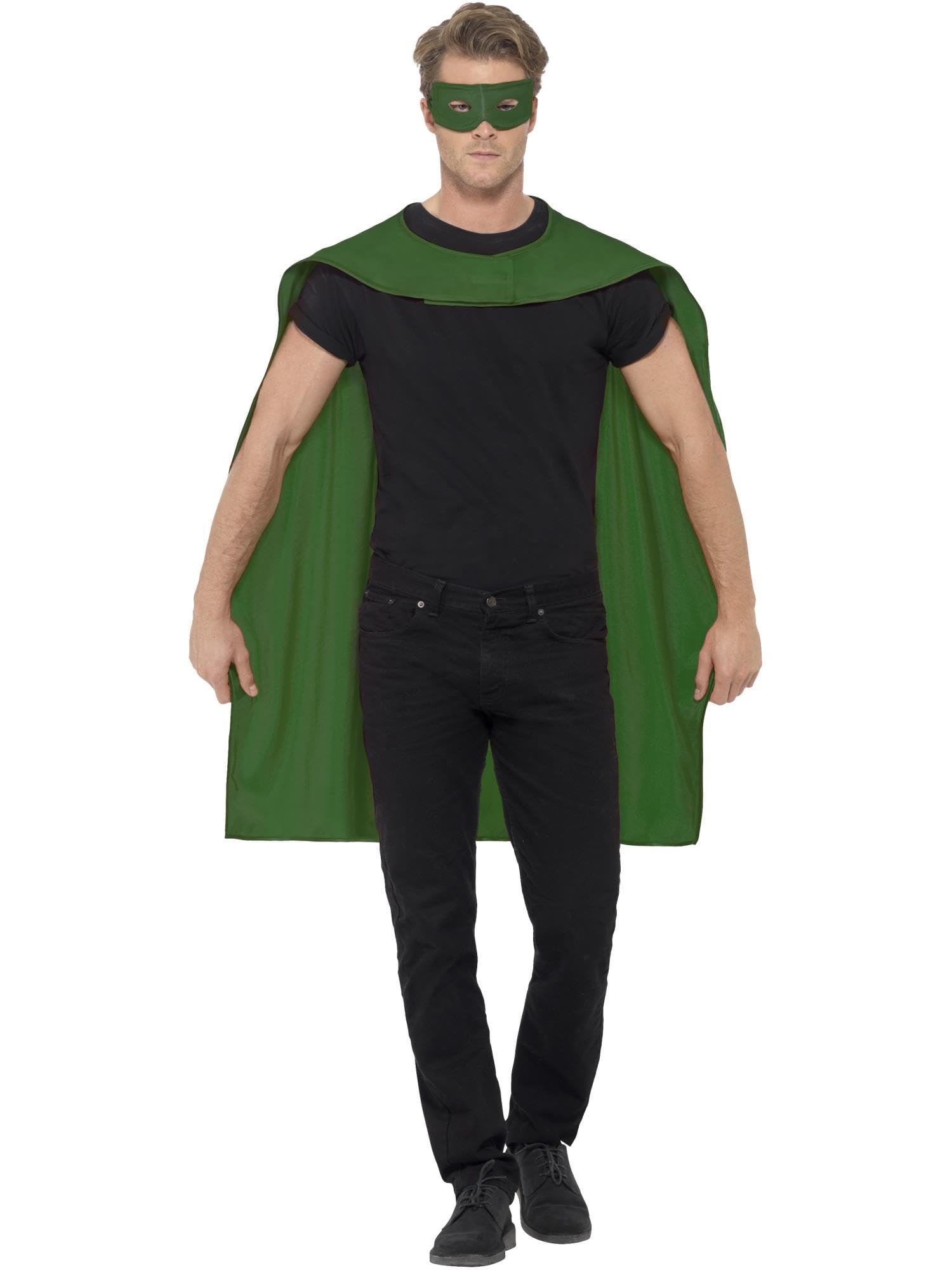 Smiffys Cape, Green with Eyemask, Icons & Idols Fancy Dress, Superhero Dress Up Accessories