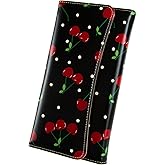 Kaabao Womens Wallet Leather RFID Blocking Trifold Ladies Purse long Clutch Credit Card Holder Phone Checkbook Organizer (Black Cherries)