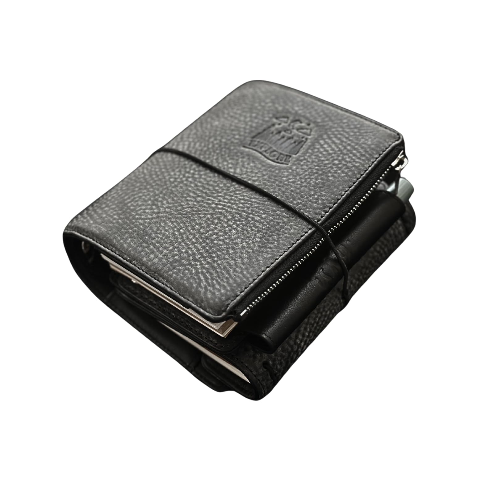 Photo 1 of Burxxong A7 Pocket Size Organizer Genuine Italian Alaska Leather Refillable Journal,Stalogy Rings Planner, 3-Fold Style with 25mm Ring Binder, TN Passport Compatible (Black Wax)