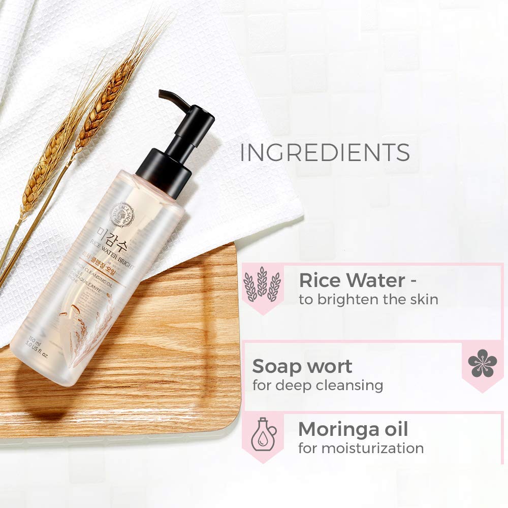 THE FACE SHOP Rice Water Bright Rich Cleansing Oil | Completely Removes Skin Impurities & Deep Makeup | Keep Skin Moisturized, Soft & Clear | Suitable for Normal to Dry Skin | 5.07 fl.Oz, K-Beauty