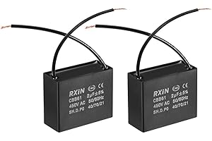 uxcell Ceiling Fan Capacitor CBB61 2uF 450V AC 2 Wires Metalized Polypropylene Film Capacitors 36.5x16x29.5mm for Water Pump Motor Generator, Pack of 2