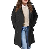 Girls Coat Double Breasted Notched Collar Wool Blend Long Trench Coat Winter Warm Peacoat Dress Coat with Pockets