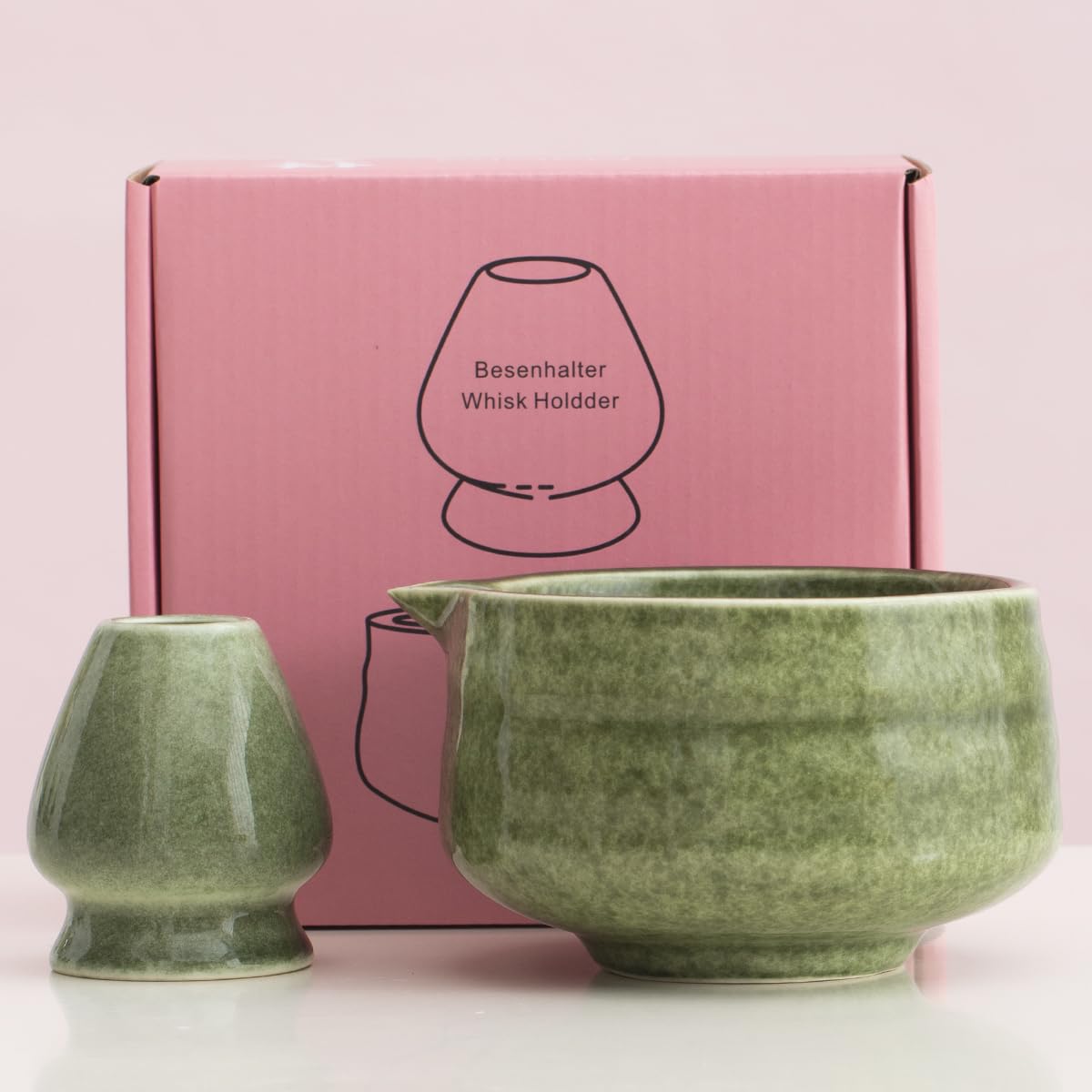 Photo 1 of (missing pieces) Japanese 2pcs Matcha Bowl, Glazed Ceremonial Matcha Bowl with Whisk Holder for/Matcha Tea