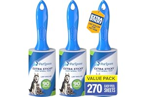 PetLovers Extra Sticky Lint Roller Value Set 270 Sheets for Pet Hair Removal, Dog and Cat Lint Remover 3 Pack