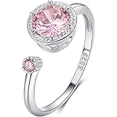 Presentski 925 Sterling Silver Dainty Birthstone Ring Adjustable Birthstone Gemstone Open Rings Birthday Gift for Women