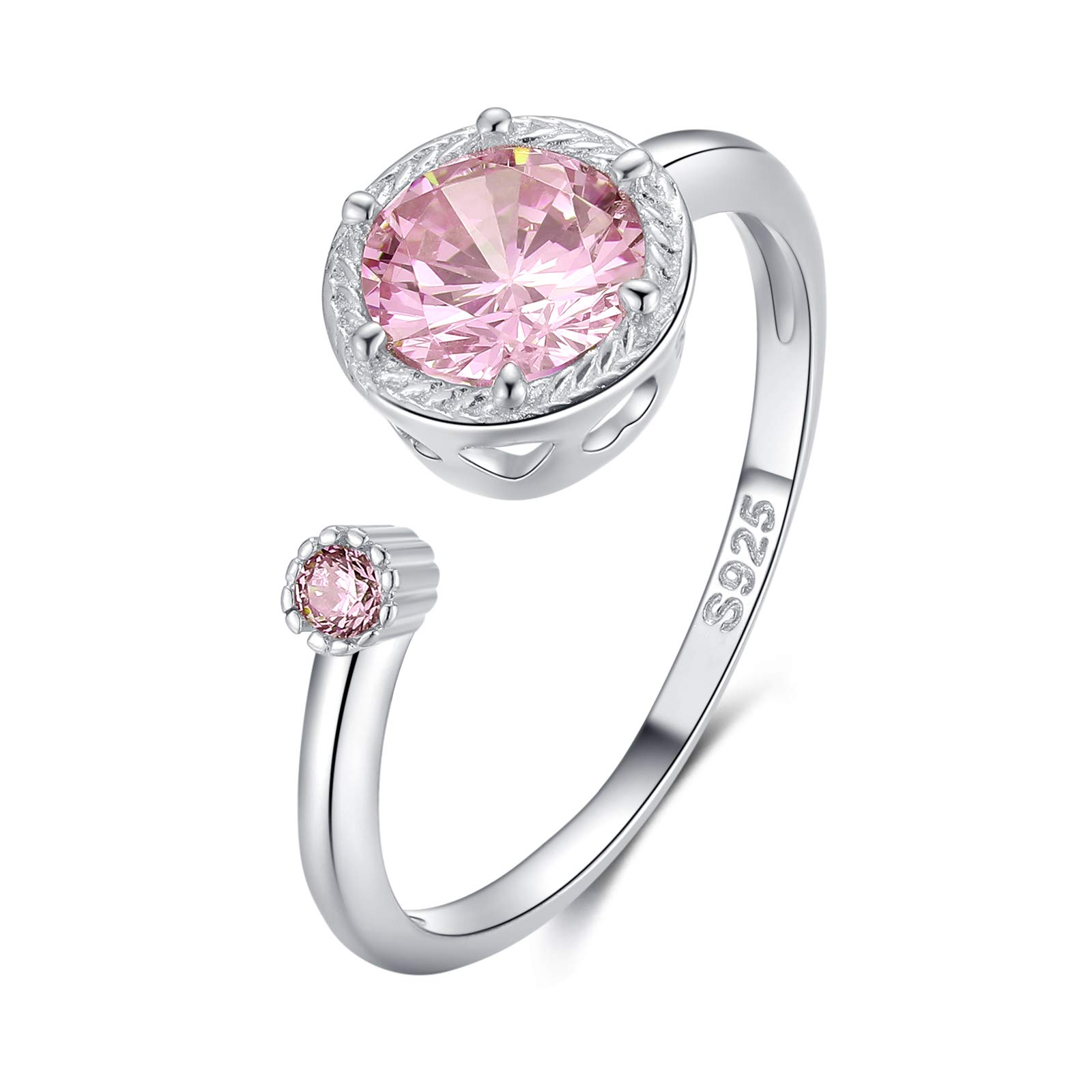 Qings Sterling Silver October Birthstone Ring Adjuatable Pink Tourmaline Ring