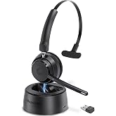 Mopchnic Bluetooth Headset with USB Dongle for Computer, Single-Ear Wireless Headset with Noise Cancelling Microphone for Office &amp; Truckers