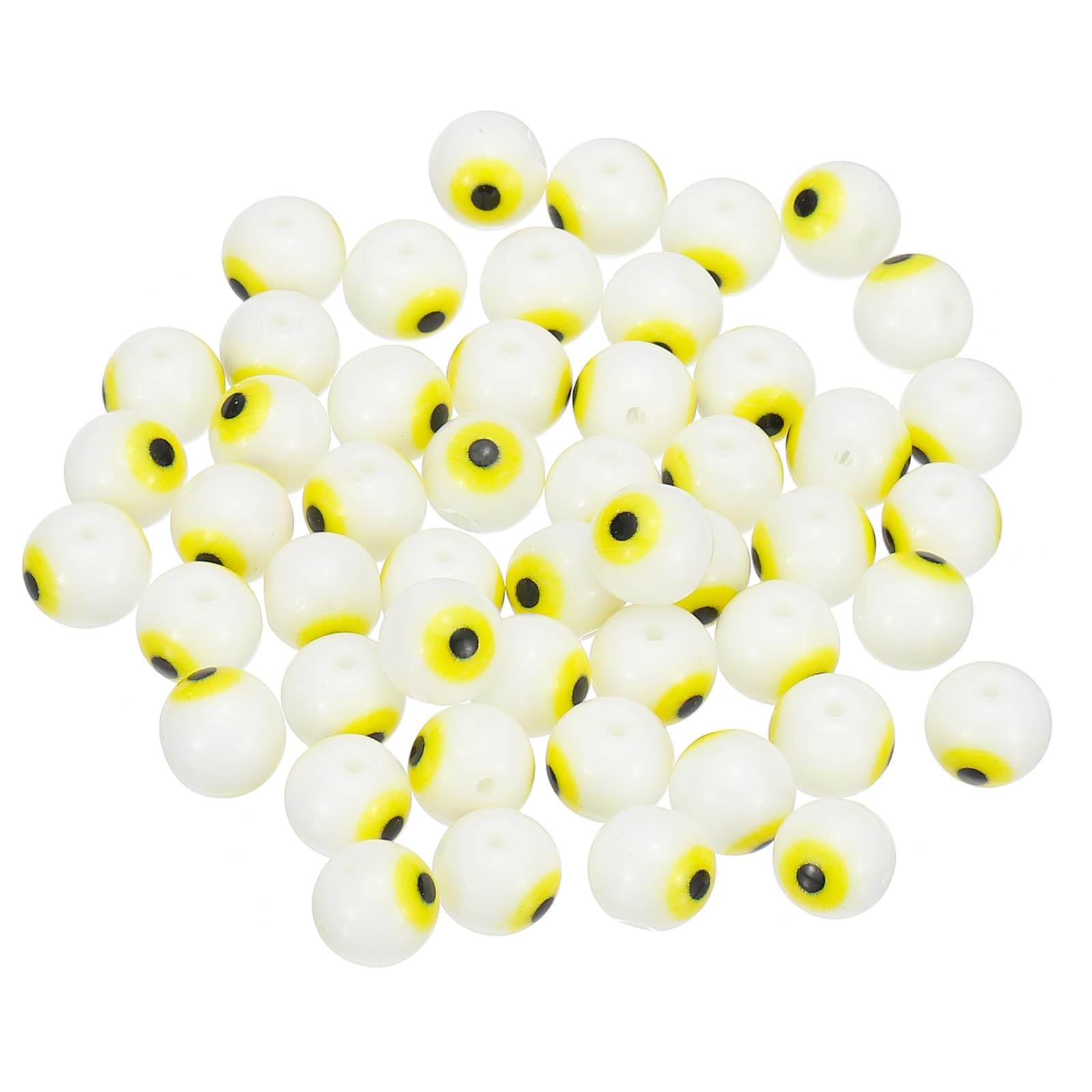 PATIKIL 8mm Evil Eye Beads, 50 Pcs Glass Turkish Evil Eye Charm Round Spacer Beads Pendant Connector for DIY Art Craft Bracelet Necklace Earrings Making, White Yellow