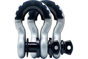 HOUERT D-Ring Shackle 3/4" 2 Pack Clevis Shackles Rugged 19 Ton (41,890 lbs) Break Strength with 7/8" Screw Pin and Shackle Isolator & Washers for Off-Road Towing Vehicle Recovery Tow Hook, Grey