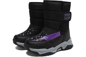 Kids Boots for Winter, Boys Girls Winter Boots Kids Waterproof Hook and Loop Mid Calf Faux Fur Lining Snow Boot with Anti-sli