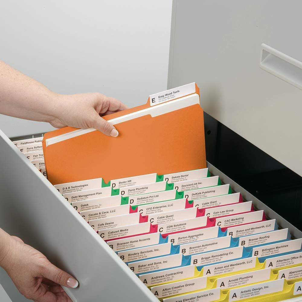 Smead File Folder, 1/3-Cut Tab, Letter Size, Assorted Colors, 100 per Box, (11943) : Colored File Folders : Office Products