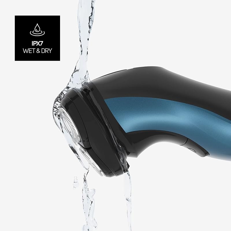 3 Side Shave IPX7 - Barbeador elétrico, sem fios, seco ou húmido, autonomia de 45 minutos, cortador de aparadores, Total Curve Technology, carregamento USB, ergonómico, lâminas em aço inoxidável