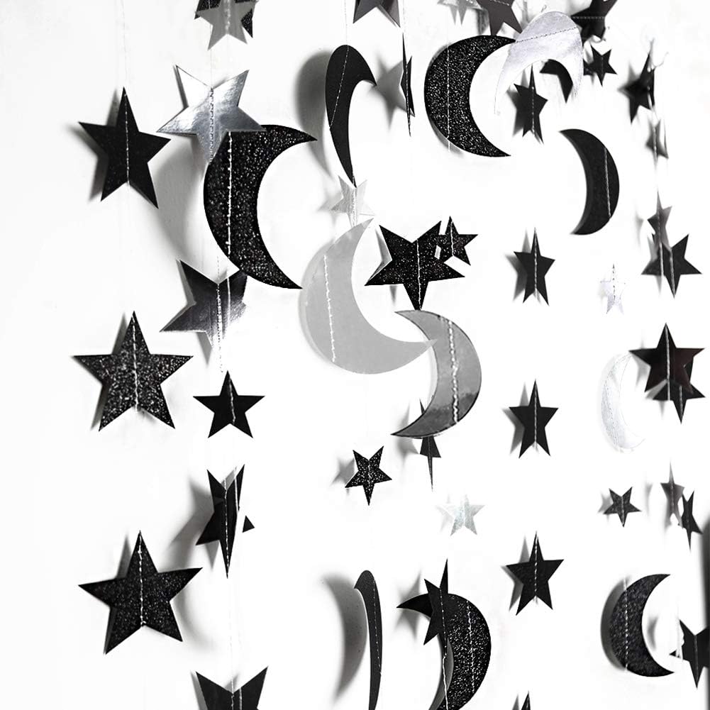 Cheerland Glitter Black Silver Star Moon Garland Kit Halloween Party Decoration Hanging Paper Twinkle Star Birthday Party Supplies Wedding Baby Shower Retirement Graduation New Year Engagement… - Image 4
