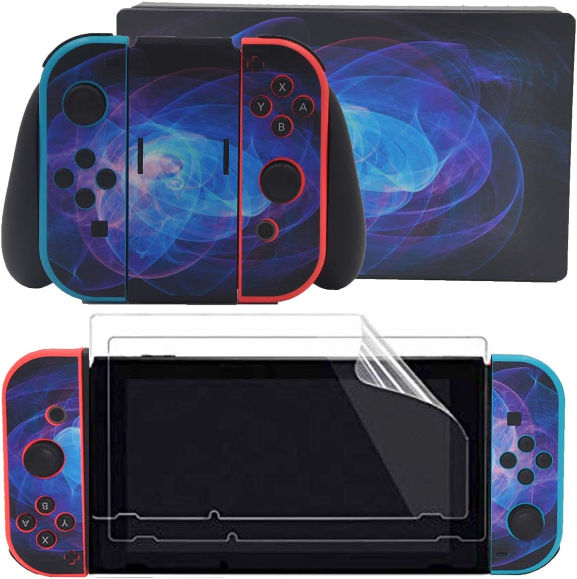 Taifond Full Set Faceplate Skin Decal Stickers for Nintendo for Switch with 2Pcs Screen Protector (Console & Joy-con & Dock & Grip) (Multicolored Galaxy)