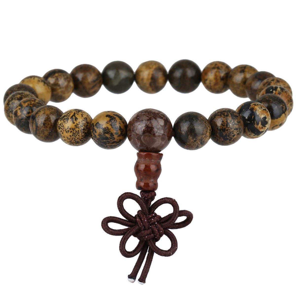 mookaitedecor Grass Flower Jasper Crystal Bead Bracelet Semi Precious Stone Gemstone Stretch Bracelet for Women Men, Healing Crystal Reiki Chakra Stone Bracelet with Chinese Knot Crystal Jewelry Gift