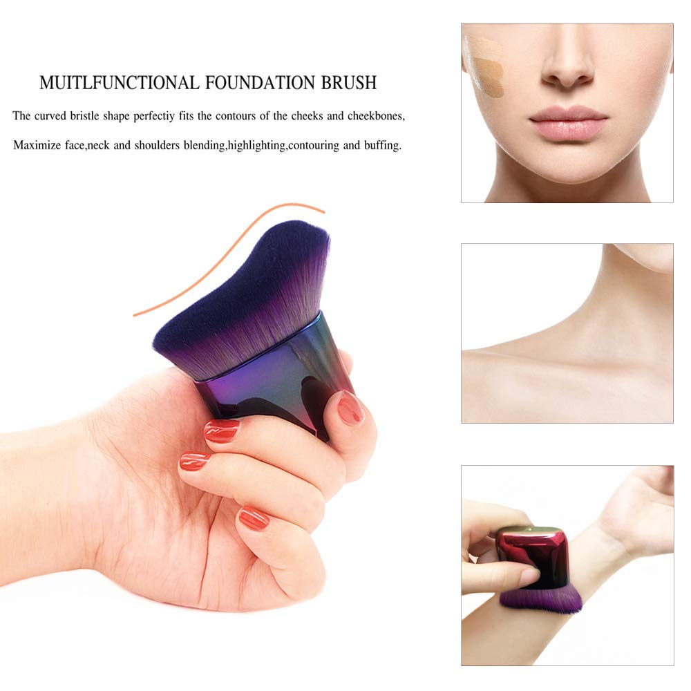 Curved Large Powder Brush Kabuki Makeup Brush for Face Large Coverage Mineral Powder Bronzer Blending Buffing Liquid Foundation Angled Blush Brush (Colorful gradient): Beauty