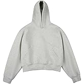 Vamtac Boxy Hoodies Mens Cropped Pullover Sweatshirts Casual Soft Hoodie Oversized Baggy Hooded Tops Y2k Streetwear Grey