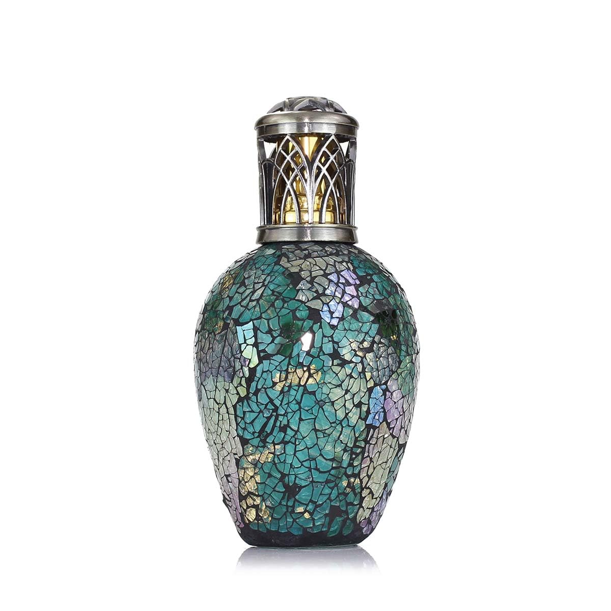 ASHLEIGH & BURWOOD | Fragrance Lamp - Peacock Tail | Small | 30-40 Minutes Burn Time| Hand Crafted | Green, Gold, Purple and Silver.