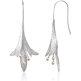 925 Sterling Silver Lily Flower Dangle Drop Earrings for Women, Calla Lily Floral Hook Earrings, Two-Tone Nature Inspired Jewelry Gift for Her