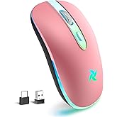 LED Wireless Mouse, Slim Rechargeable Silent Computer Mouse for Laptop, 2.4G Portable USB Optical Computer Cordless Mice with