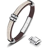 LUCKY2+7 Leather Bracelet for Men with Adjustable Stainless Steel Magnetic Clasp Multi-Layer Braided Mens Leather Bracelet