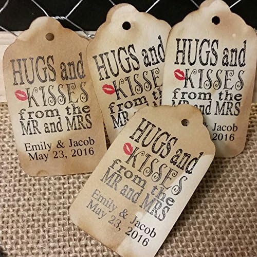 Hugs and Kisses from the Mr and Mrs personalized SMALL Favor Tag sets of 25 Tags 1 1/8" x 2"
