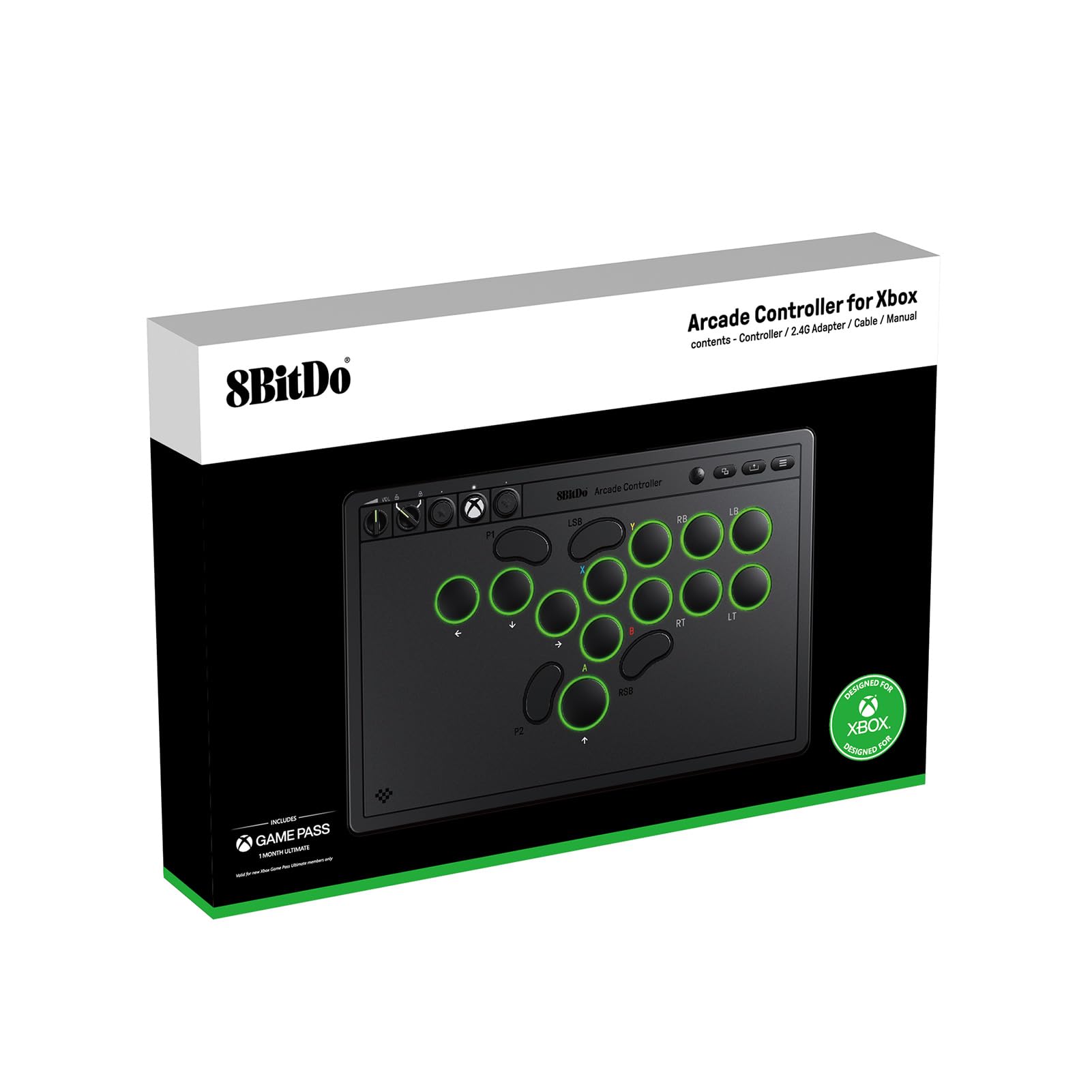 8BitDo All-Button Arcade Controller for Xbox Series X|S, Xbox One & PC, 2.4G Wireless, Low-profile Mechanical Switches, Programmable Buttons, Hot-swappable PCB, RGB Lighting - Officially Licensed