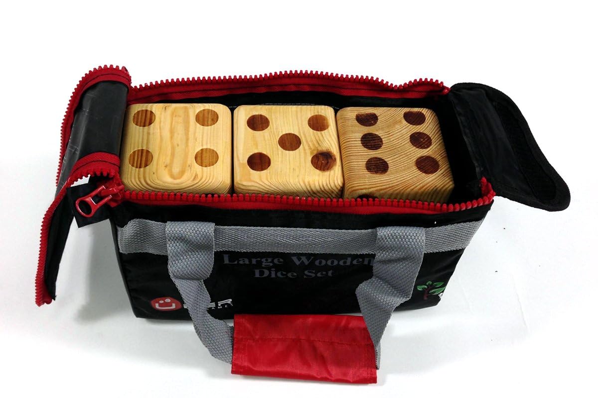 Large Wooden Dice - 6 Solid Pine Dice 9cm x 9cm x 9cm Complete with Handy Nylon Storage Bag