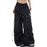 Elincho Women's Baggy Cargo Pants Casual High Waisted Wide Leg Drawstring Y2K Parachute Joggers Streetwear with Pockets
