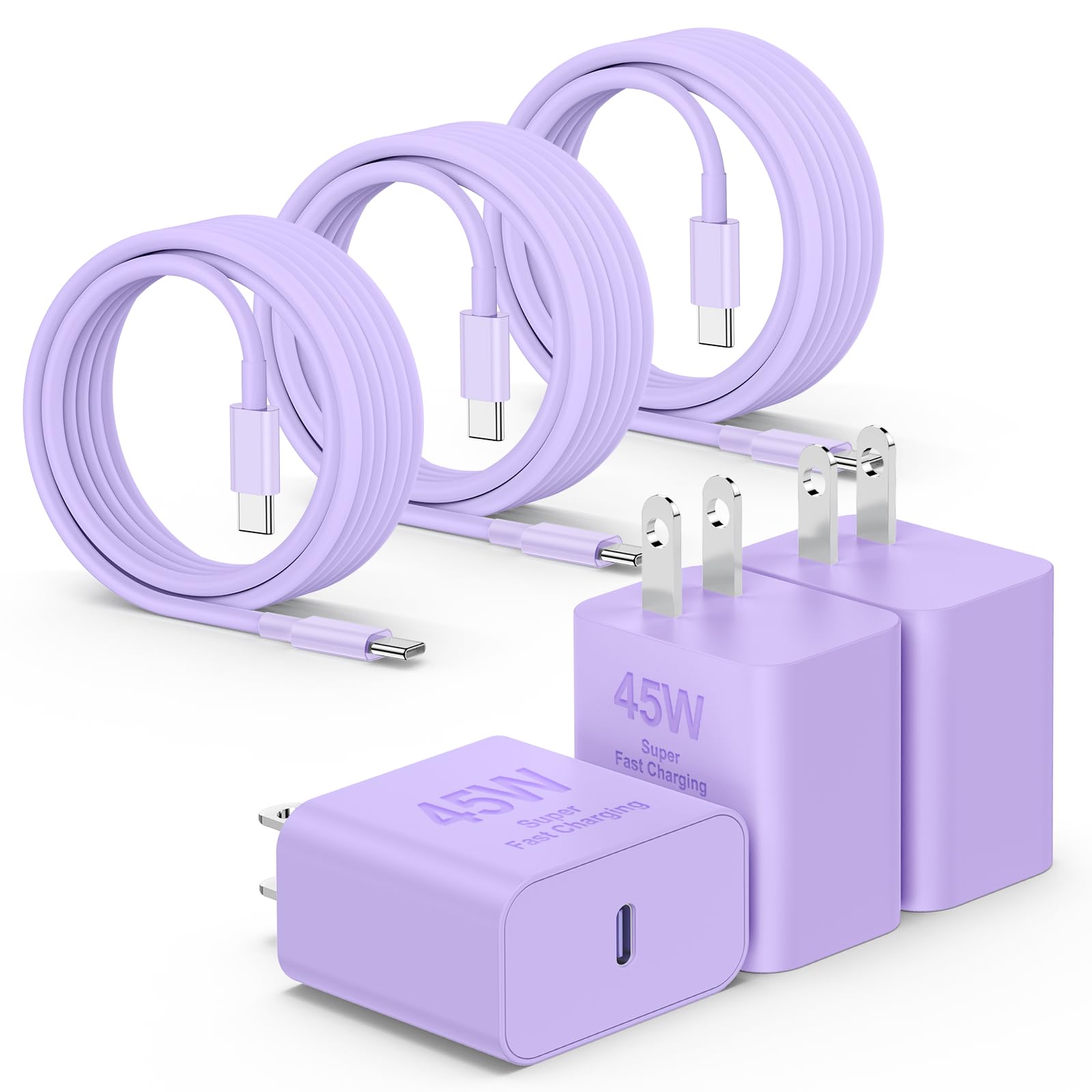 3Pack 45W Super Fast Charger Type C 10FT, USB C Android Phone Charger Fast Charging Block with Ertra Long Type-C Charger Cord for Samsung Galaxy S25/S25 Ultra/S25+/S24 Ultra/S24/S24+/S23/S22-Purple Image