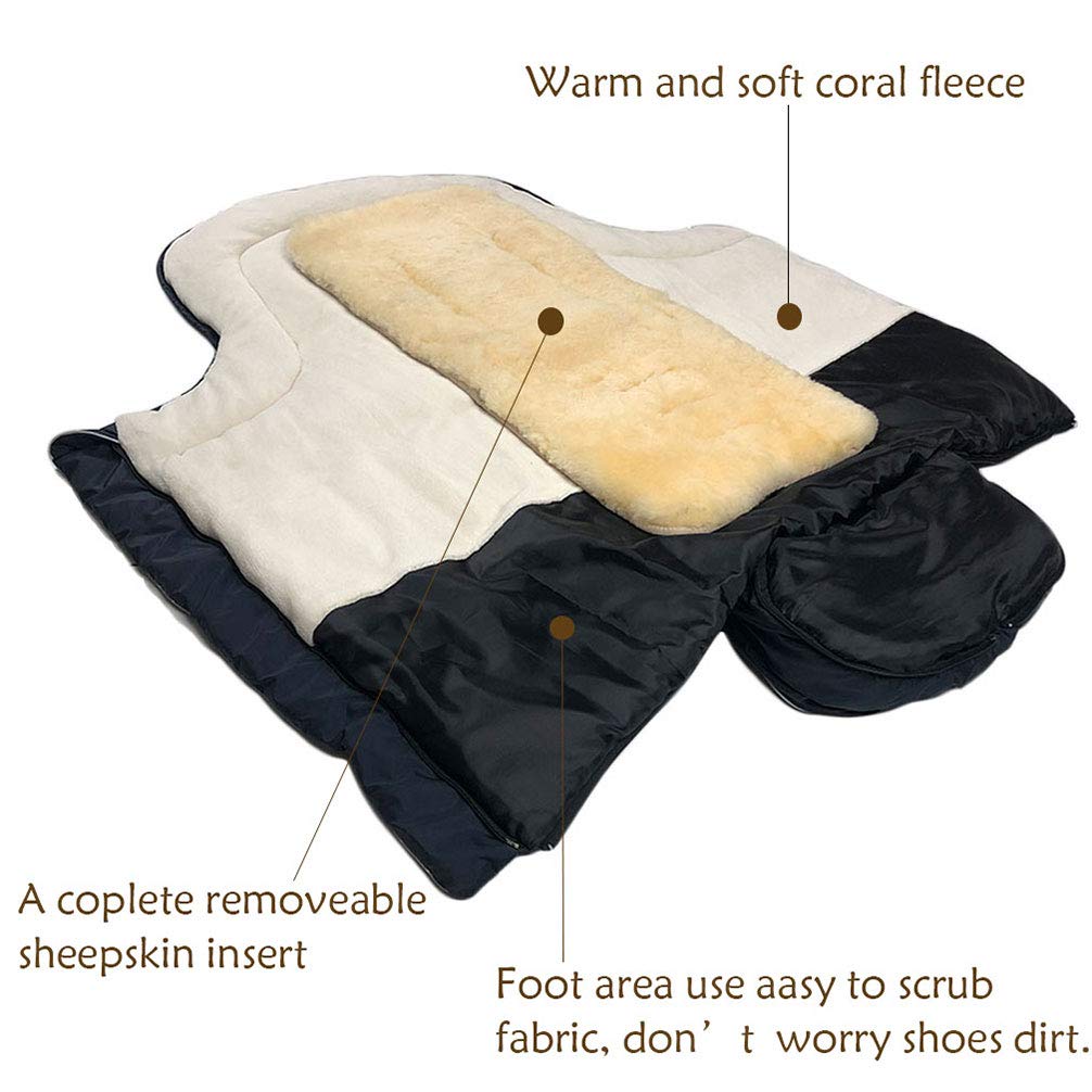KZDotnz Stroller Footmuff with A Complete Removeable 100% Sheepskin Insert, Winter Warm Waterproof Bunting Bag Fit Almost Stroller, with Non Skid Adjustable Fixing Cords and Adjust Hood : Baby