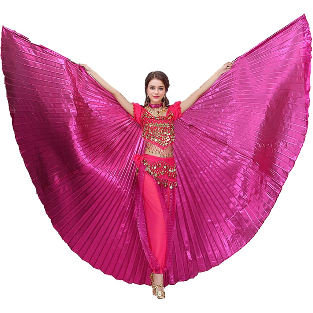 Leemiman Women Belly Dance Opening Wings for Halloween Christmas Party Professional Belly Dance Costume Wings with Sticks (Rose)