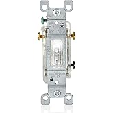 Leviton 15 Amp, 120 Volt, Toggle LED Illuminated 3-Way Switch, Residential Grade, Grounding, L1463-2C, Clear