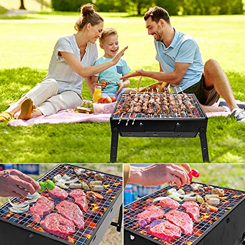 BBQ Barbecue Grill, Portable Foldable Charcoal Grill for Outdoor, Stainless Steel BBQ Tabletop Smoker for Picnic, Garden, Terrace, Camping, Travel, Hiking