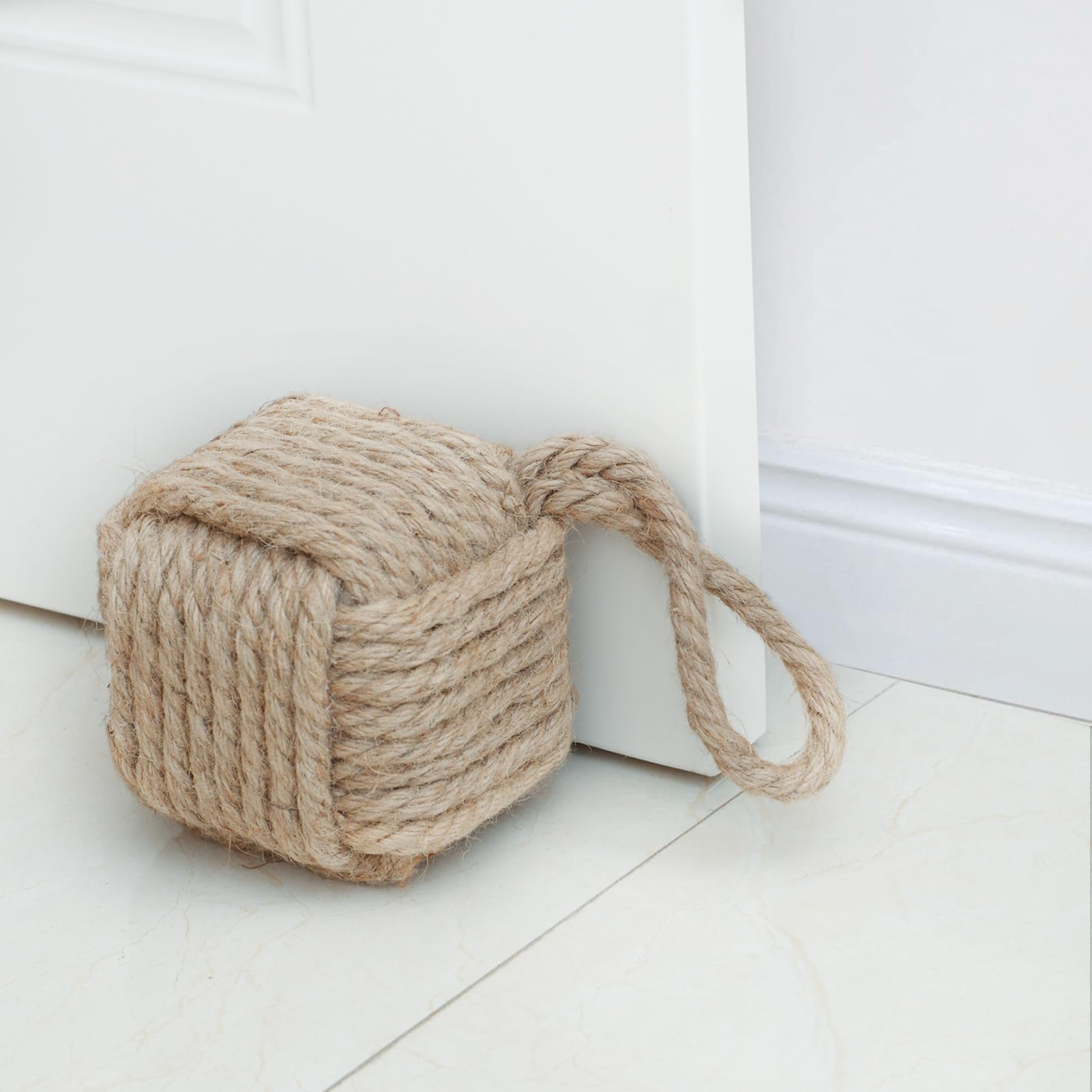 Marwood Rope Knot Door Stops Decorative Nautical Door Stopper Handmade with Handle, Jute Weighted Interior Doorstop Sailor Knot for Door and Window - Square (12.7x12.7cm, 2kg)