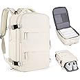 coofay Beige Travel Backpack For Women Men Airline Approved Personal Item Carry On Flight Approved Waterproof Backpack For Traveling On Airplane Weekender Travel Bag