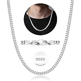 ONLVULF Solid 925 Sterling Silver Chain Necklace for Men, 4mm Miami Mens Cuban Link Chain Necklace for Men, Mens Chain 18 Inch