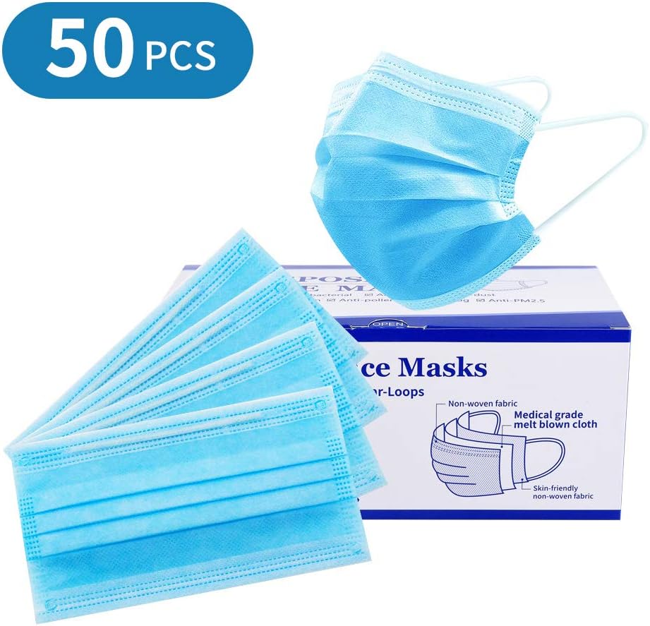 RUNACC Disposable Face Mask, Mask for Face and Breath Protection, No Breathing Valve, Thick 3Ply (50 Pieces)