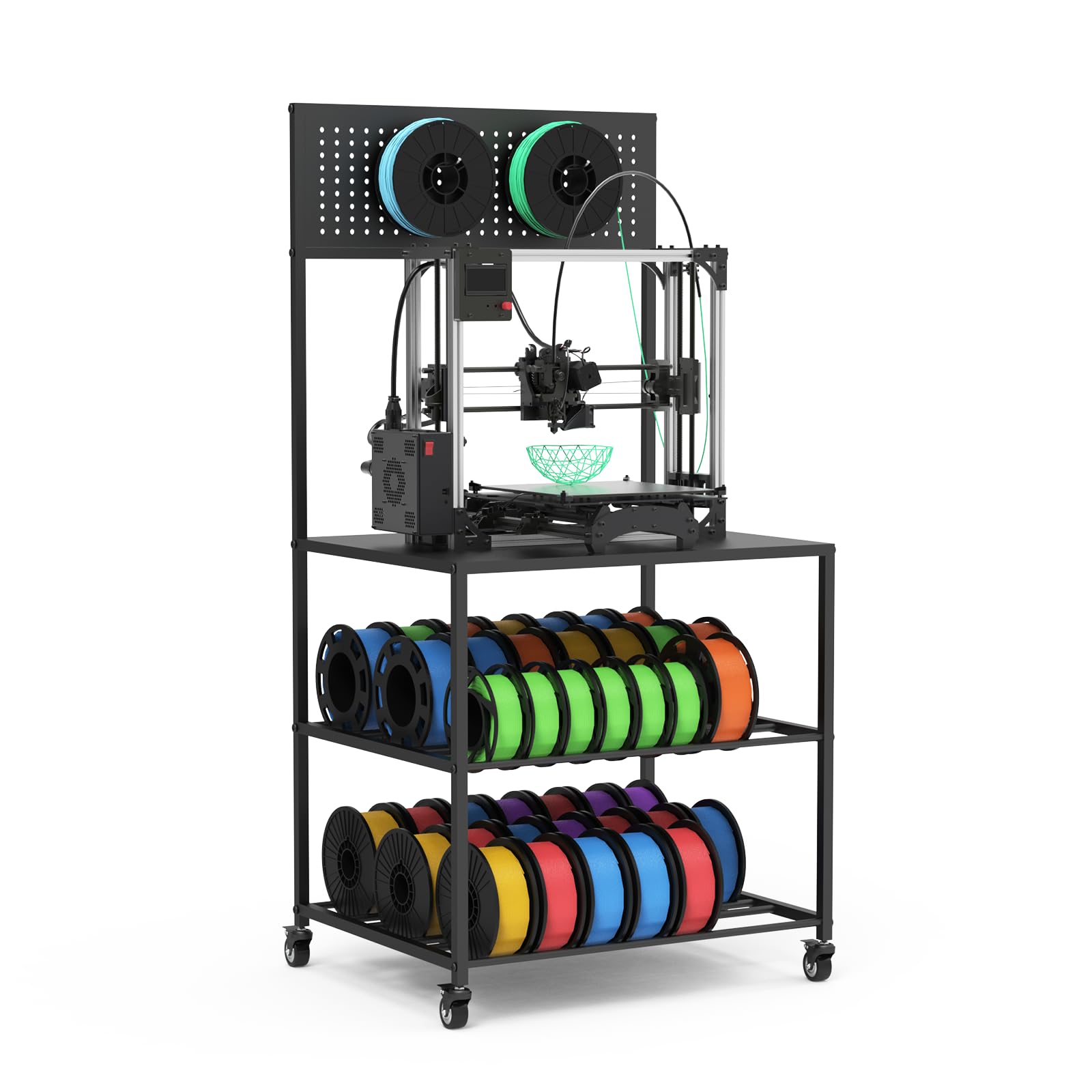 Photo 1 of (PARTIAL SET) (UNTESTED) 3D Printer Workbench with Heavy Duty Filament Storage Racks - Rolling 3D Printing Organizer & Spool Holder Cart with Wheels - Secure PLA ABS PETG Filament Shelf System for Garage Office Workshop
