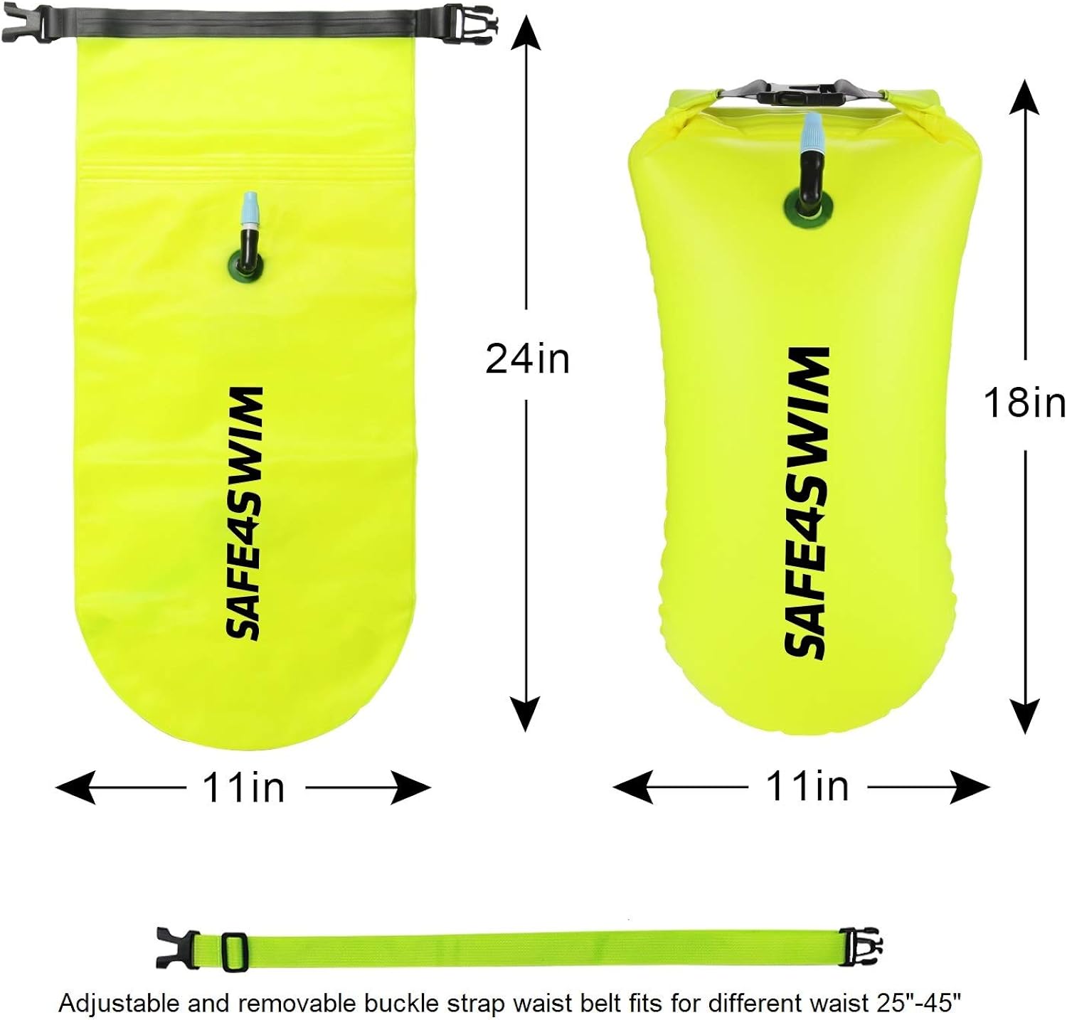 SAFE4SWIM 15L Pull Swim Buoy for Swimming Adult Open Water Be Bright Be Seen & Be Safer with Adjustable Swim Bubble Waist Belt Yellow: Sports & Outdoors
