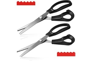 LEONTOOL 2 Pcs Pinking Shears Scissors 7 mm Scalloped Scissors 5 mm Zig Zag 9 Inch Comfort Grips Professional Dressmaking Sew