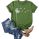 Cicy Bell Women's Dandelion Print T Shirts Cute Graphic Tees Short Sleeve Summer Cotton Tee Tops