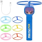 FunisFun Electric Rechargeable Glow Disc Launcher with 6 Flying Spinners | Glow in The Dark Disc for Adults, Outdoor Fun Fidget Cat Fetch Toys for Pets Interactive Hunting