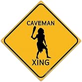 Toothsome Studios Caveman Xing 12" x 12" Funny Tin Road Crossing Sign Man Cave Home Decor