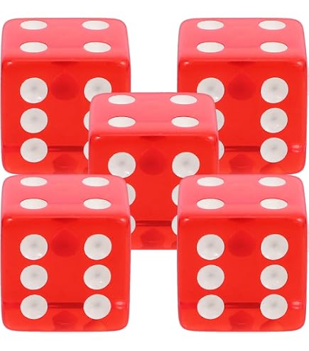 ULTECHNOVO - Lot De 5 Dés Rouges Translucides 19 Mm - Acrylique, Points Blancs - Jeux De Société, Casino, D&D, Probabilités