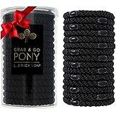 Black Hair Ties for Thick Hair, Grab & Go Pony Tube, 15 Pack, Black Pack, Thick No-Crease Bands with Strong Hold, Damage-Free